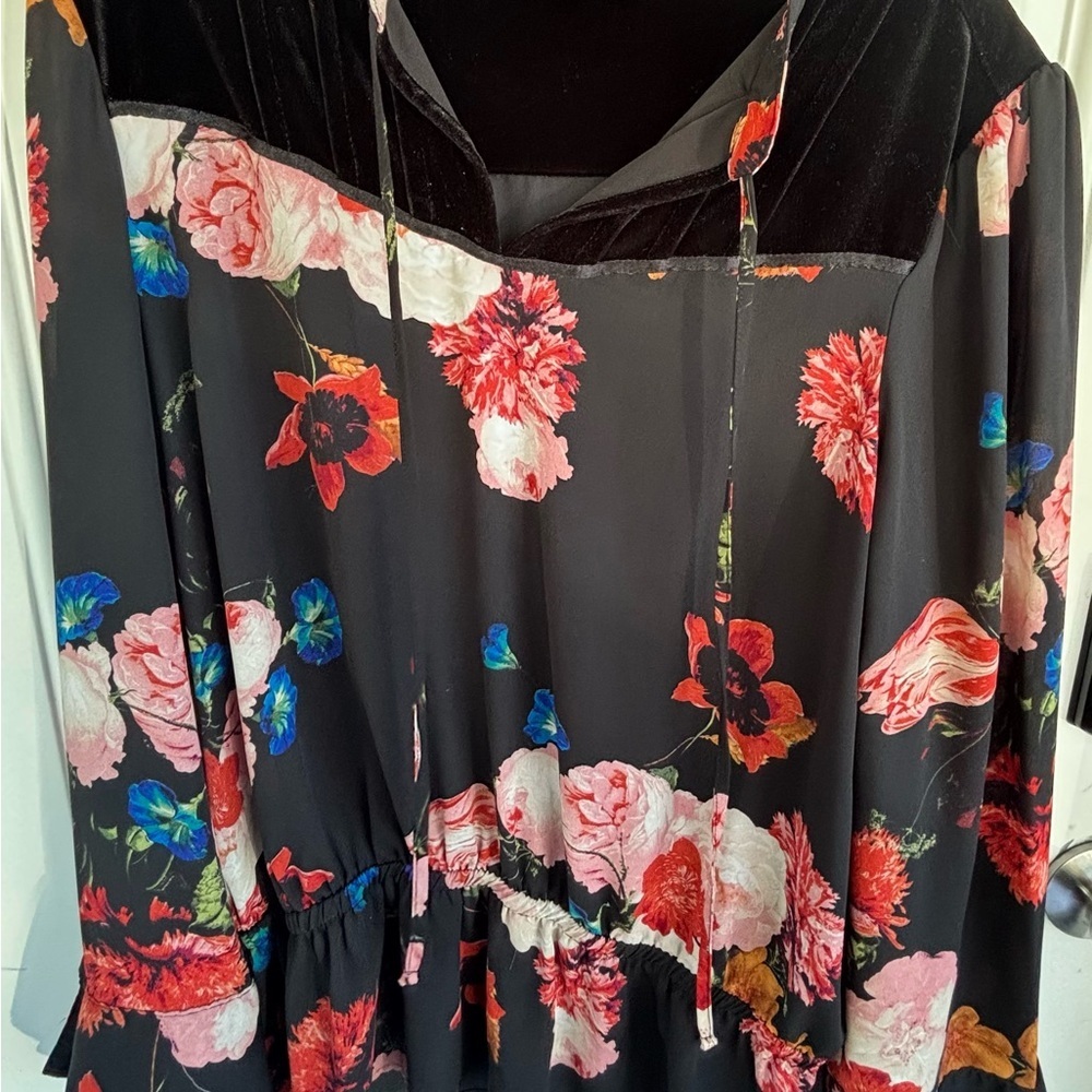Worthington Black Dress with Red Floral Design